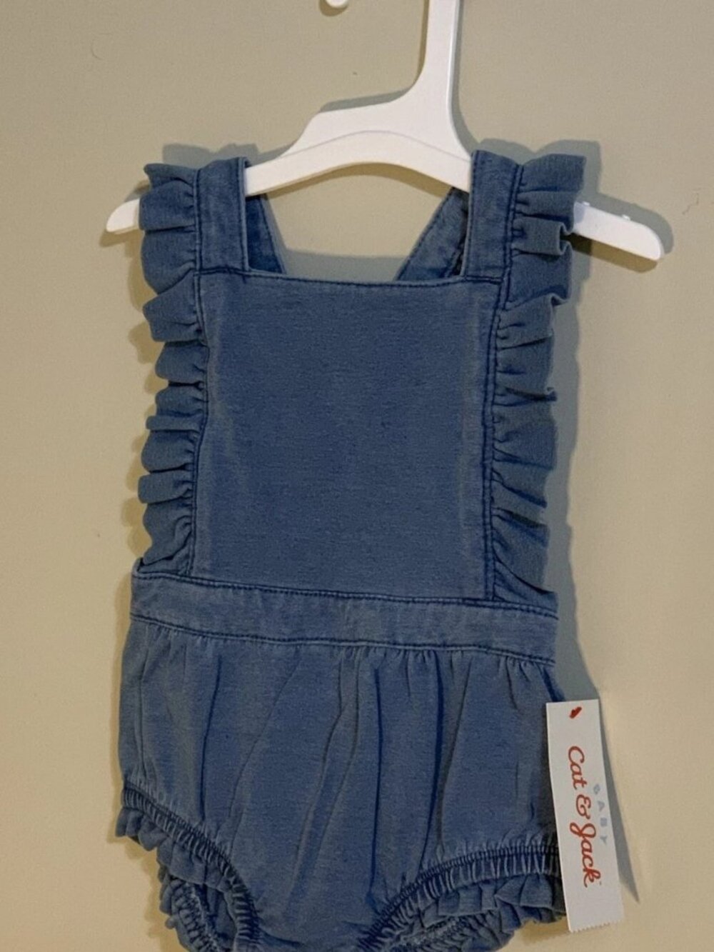Cat & Jack Baby Infant Girl Size 6-9 Months Blue Jean Romper with Ruffles